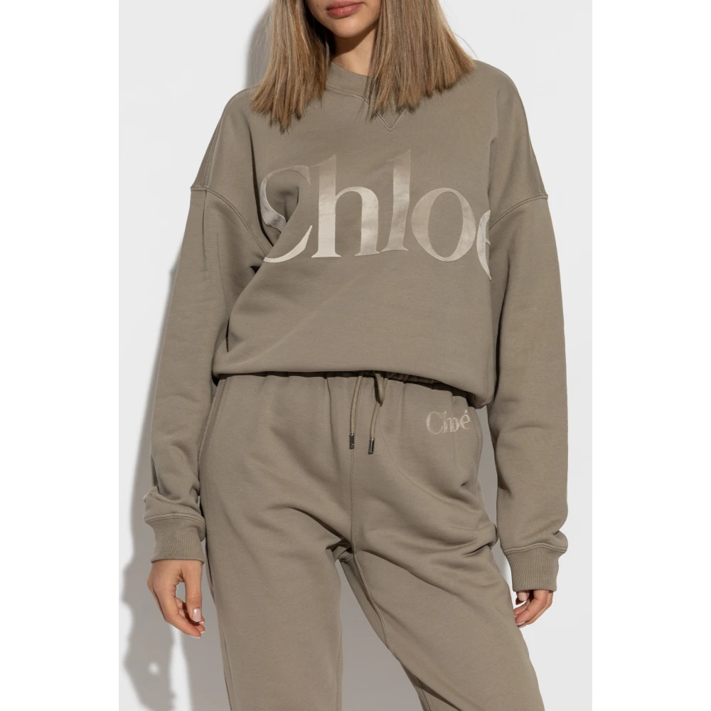 Chloé Sweatshirt met logo en fluwelen afwerking Gray Dames