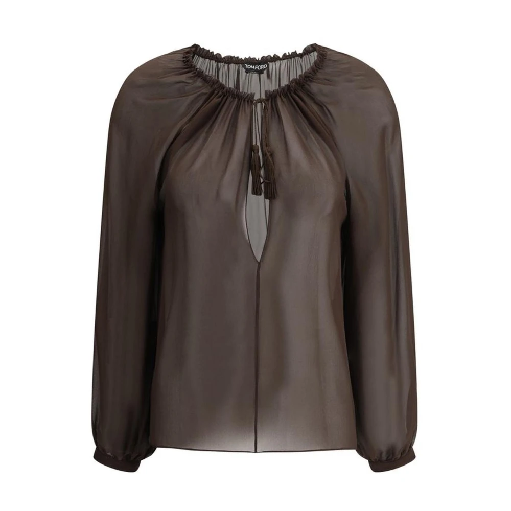 Tom Ford Zijden Georgette Blouse met Diepe Halslijn Brown Dames