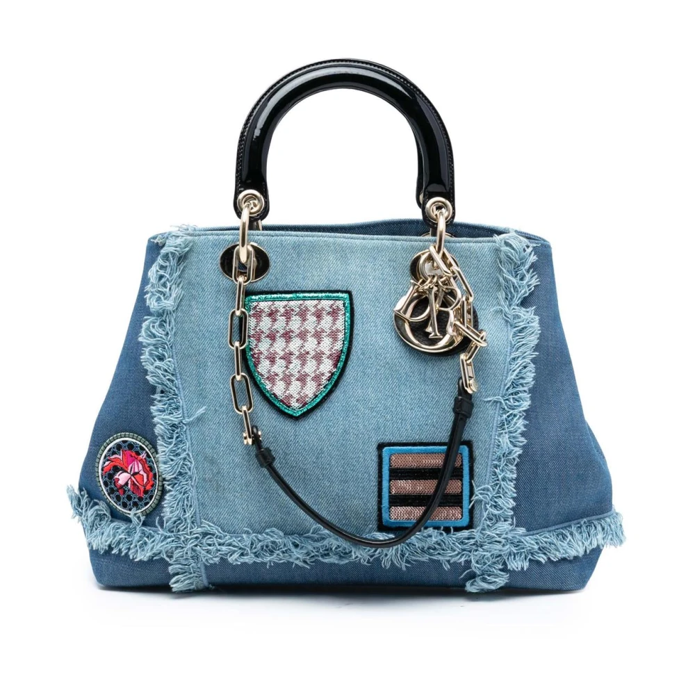 Dior Vintage Women's Blue Pre-Owned Denim Embellished Top Handle Bag