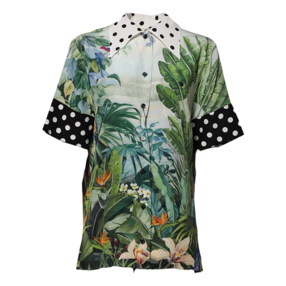 Dolce & Gabbana Women's Multicolor Shirts, 2XS, Silk Collared Shirt Top