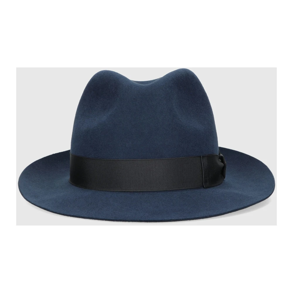 Borsalino Geborsteld Vilt Medium Rand Hoed Blue Heren