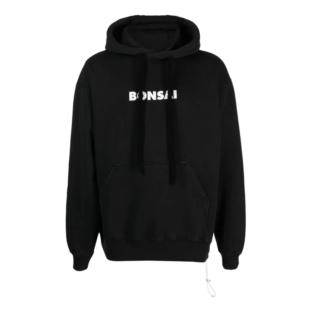 Bonsai Zwarte katoenen hoodie met logo print Black Heren
