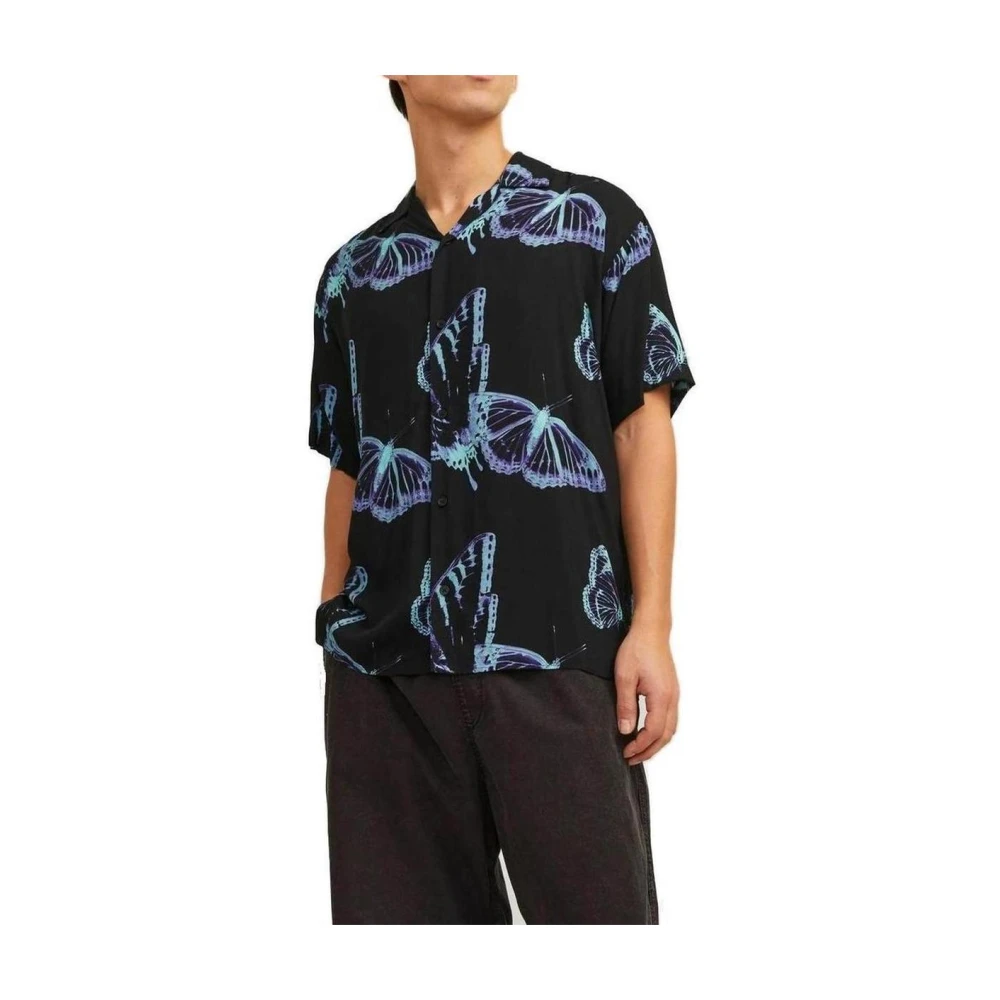 jack & jones Zwarte Vlinderprint Korte Mouw Overhemd Black Heren