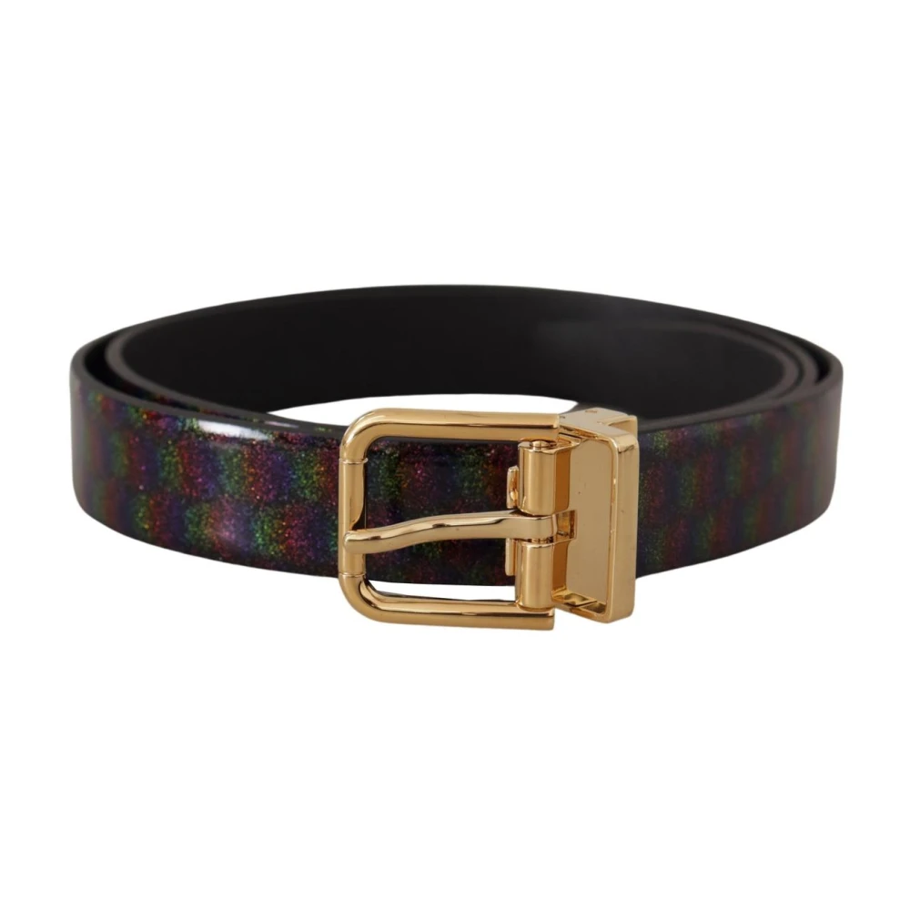 Dolce & Gabbana Men's Black Rainbow Glitter Patent Leather Belt