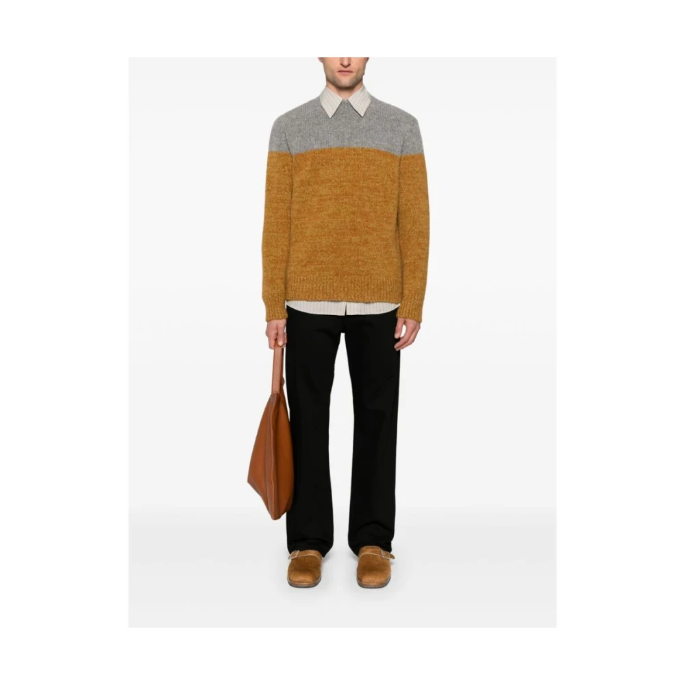 Dries Van Noten Gebreide Trui met Patroon en Intarsia Ronde Hals Orange Heren