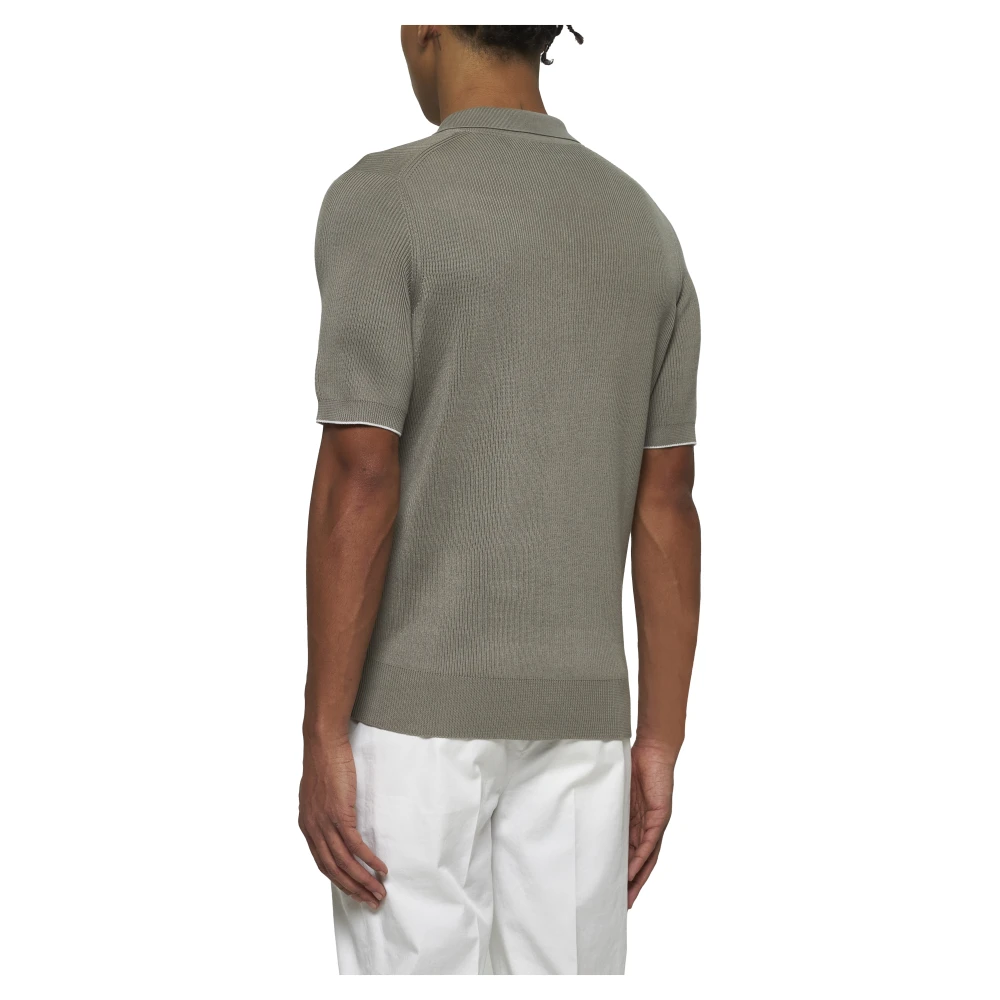 BRUNELLO CUCINELLI Groen Poloshirt met Contrasterende Manchetten Green Heren