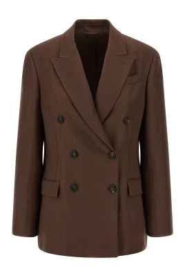 Linen Blend Double-Breasted Blazer