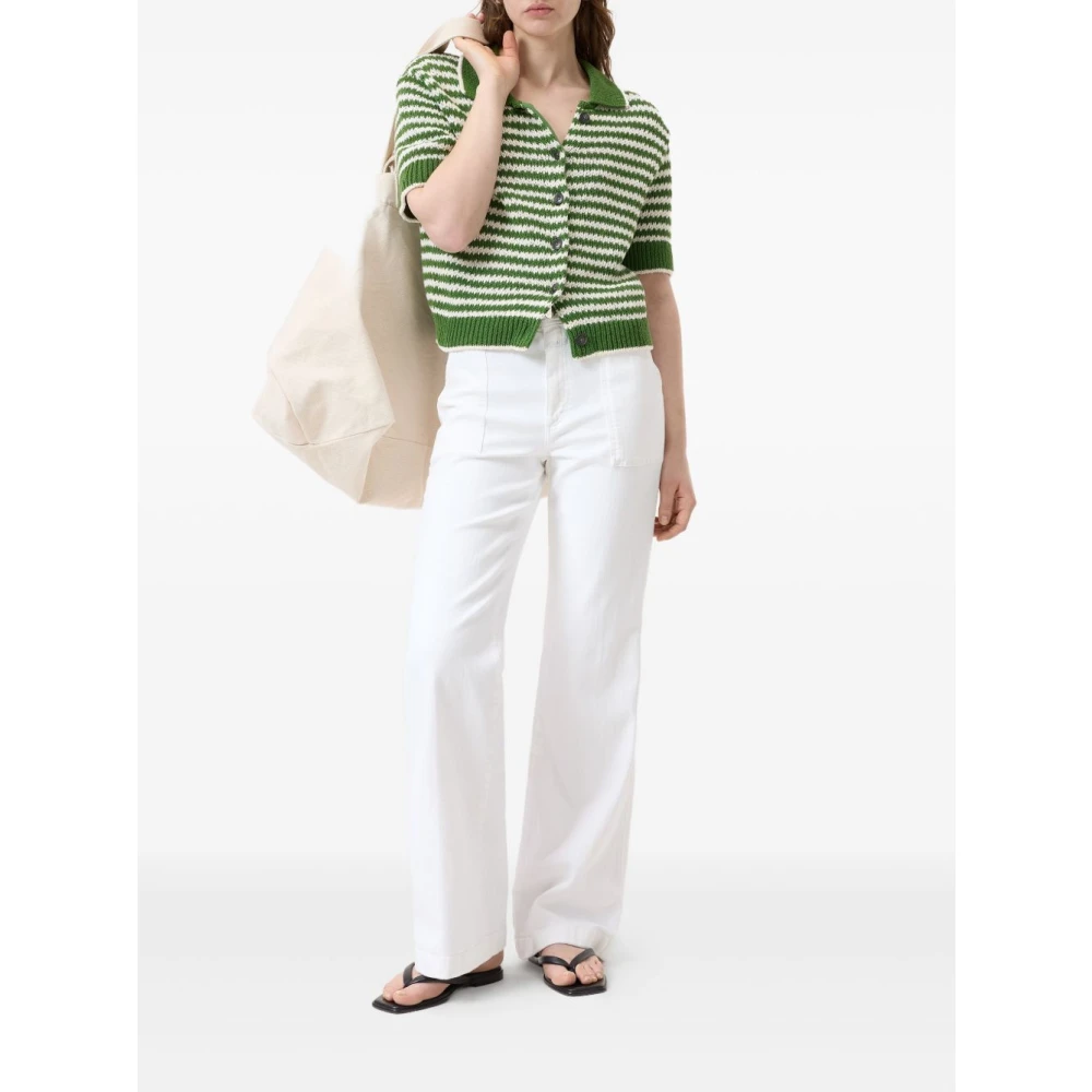 closed Groene Gestreepte Trui Met Knoopsluiting Korte Mouwen Green Dames