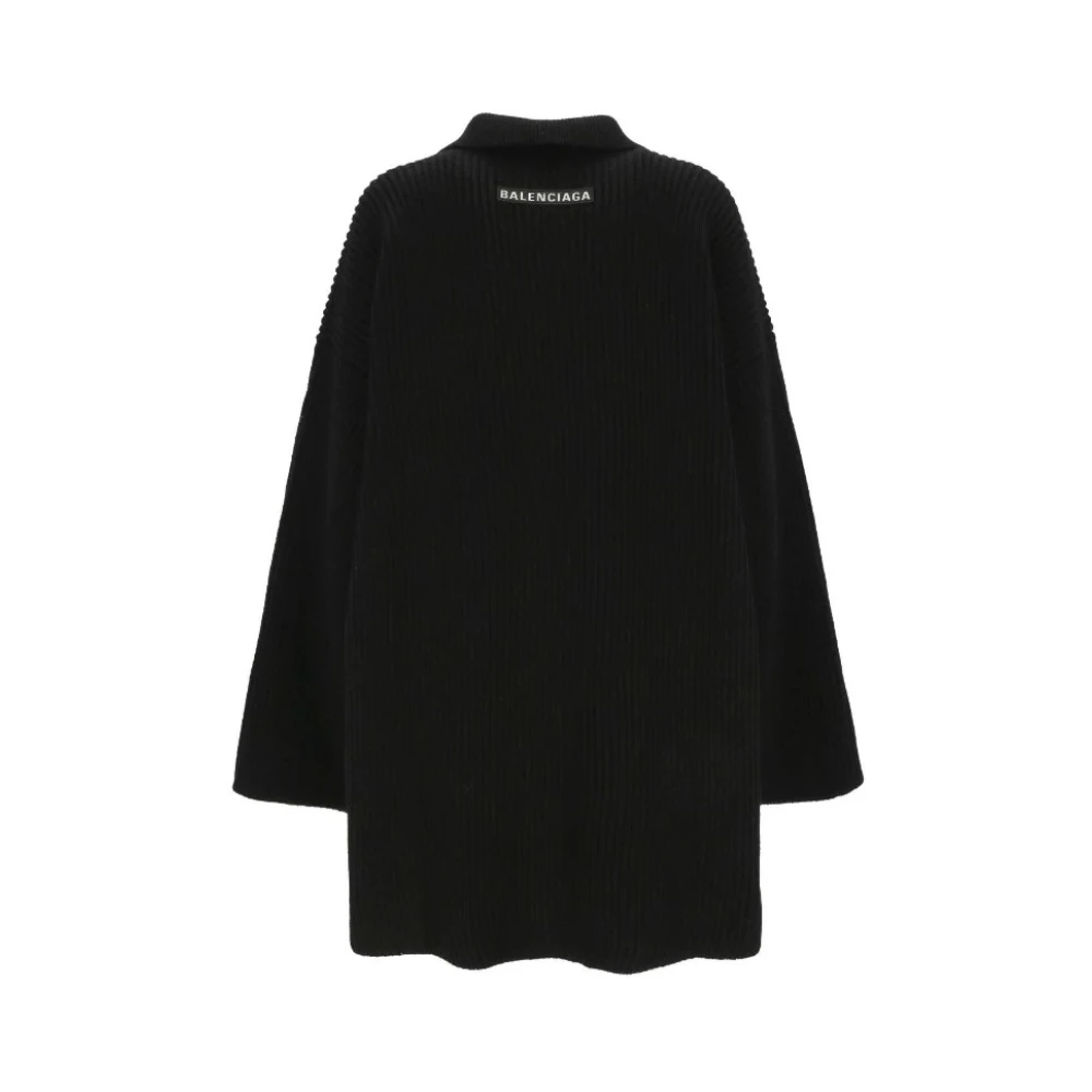 Balenciaga Zwarte Gebreide Poncho met Halve Rits en Hoge Kraag Black Dames