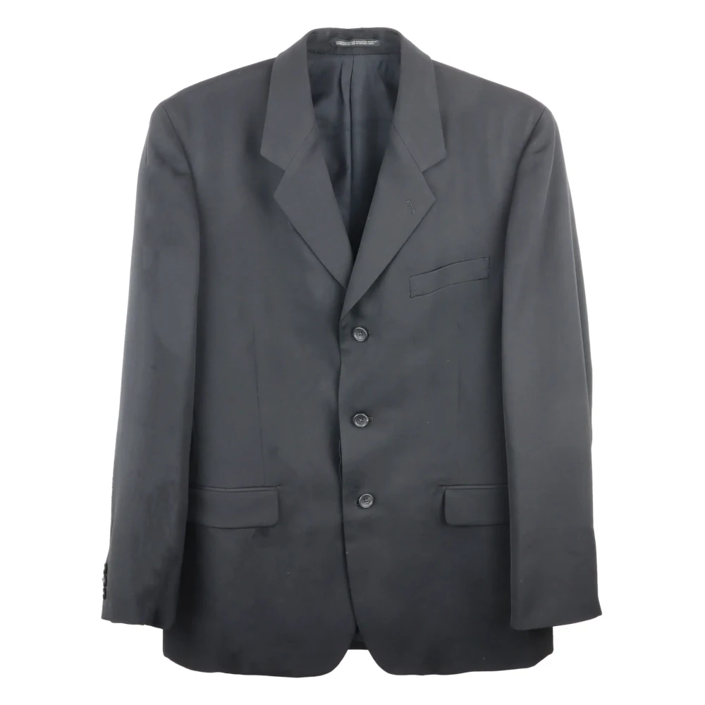 Yohji Yamamoto Grijze wollen jas met knoopsgat vooraan Black Heren