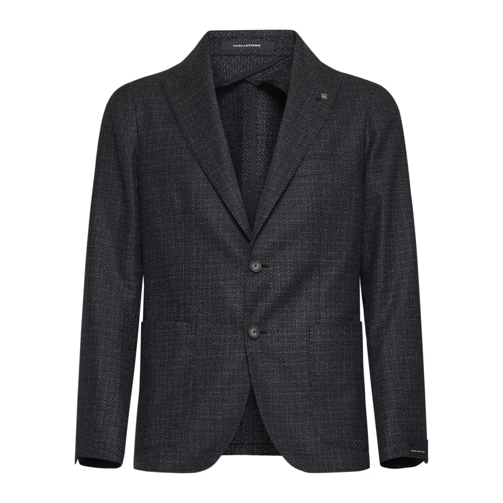 Tagliatore Zwarte Wol Blazer Peak Revers Black Heren