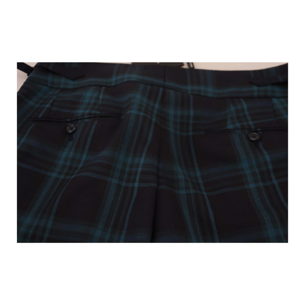 Dolce & Gabbana Smalle Geruite Wollen Broek Blue Heren