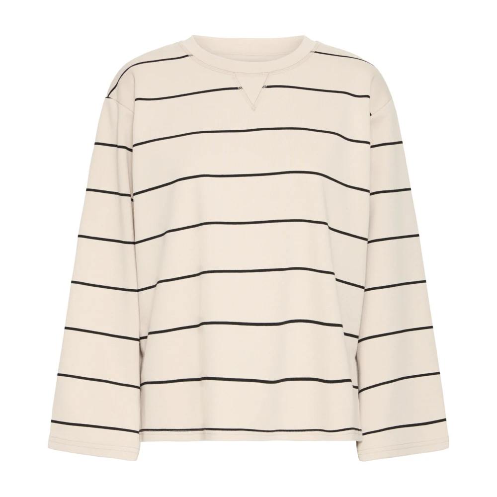 Ichi Gestreept shirt met lange mouwen Beige Dames