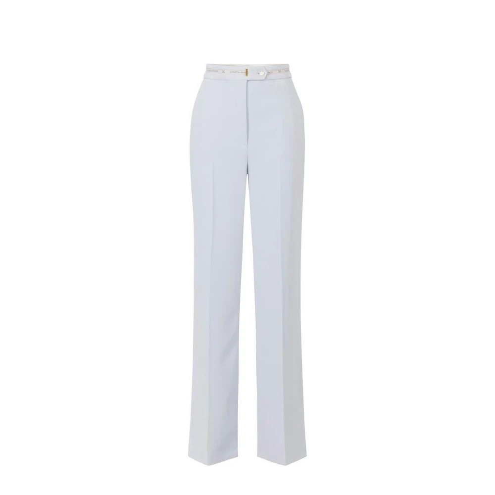 Elisabetta Franchi Women's Blue Wide Trousers, Xs, Lightweight Crepe Palazzo Trousers With Logo Ribbon