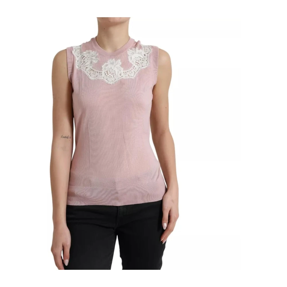 Dolce & Gabbana Roze Cashmere Kant Tanktop Pink Dames