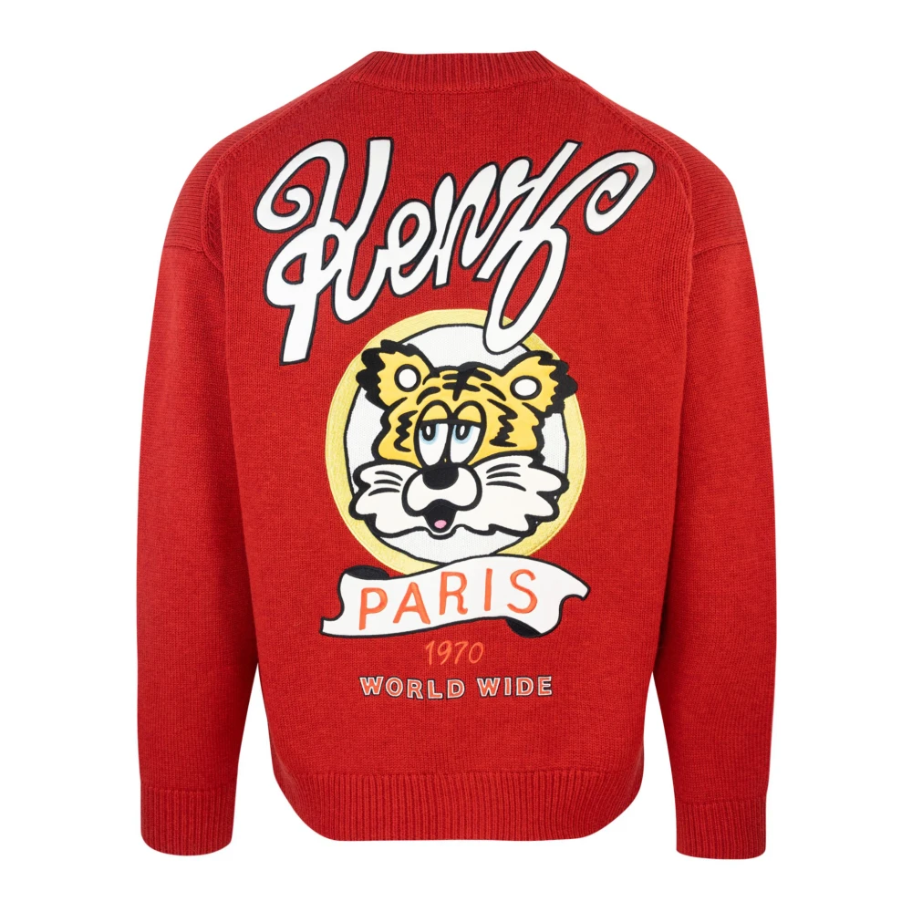 Kenzo Oranje Trui V-Hals Geborduurde Patch Orange Heren