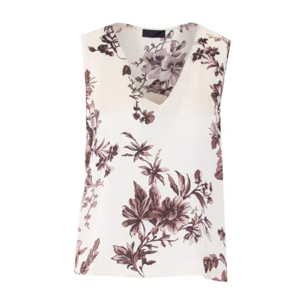 Liu Jo Mujer Blanco - Top Floral De Satén De Viscosa- Tops - L- Top Floral De Satén De Viscosa