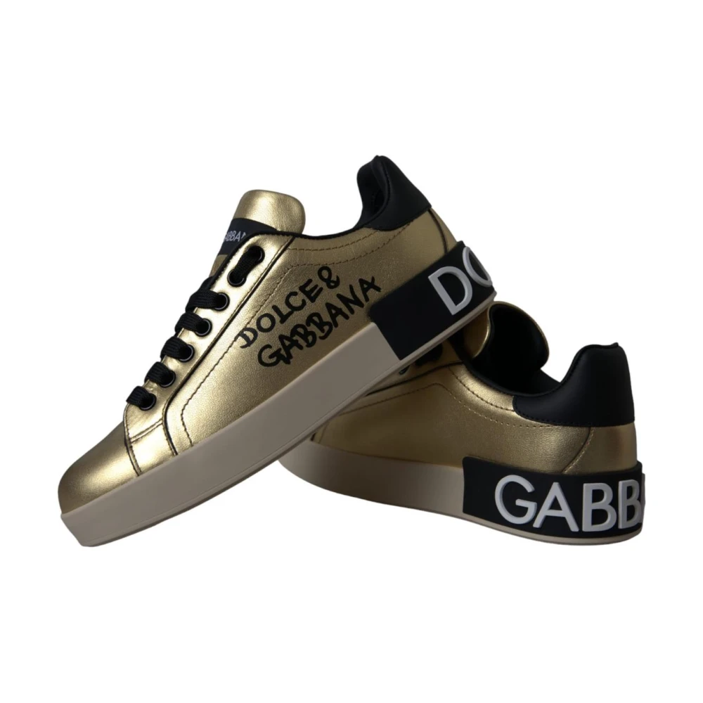 Dolce & Gabbana Gold Foiled Portofino Trainers - Female - Sneakers - Yellow - 4 Uk - Shoes - Image 3