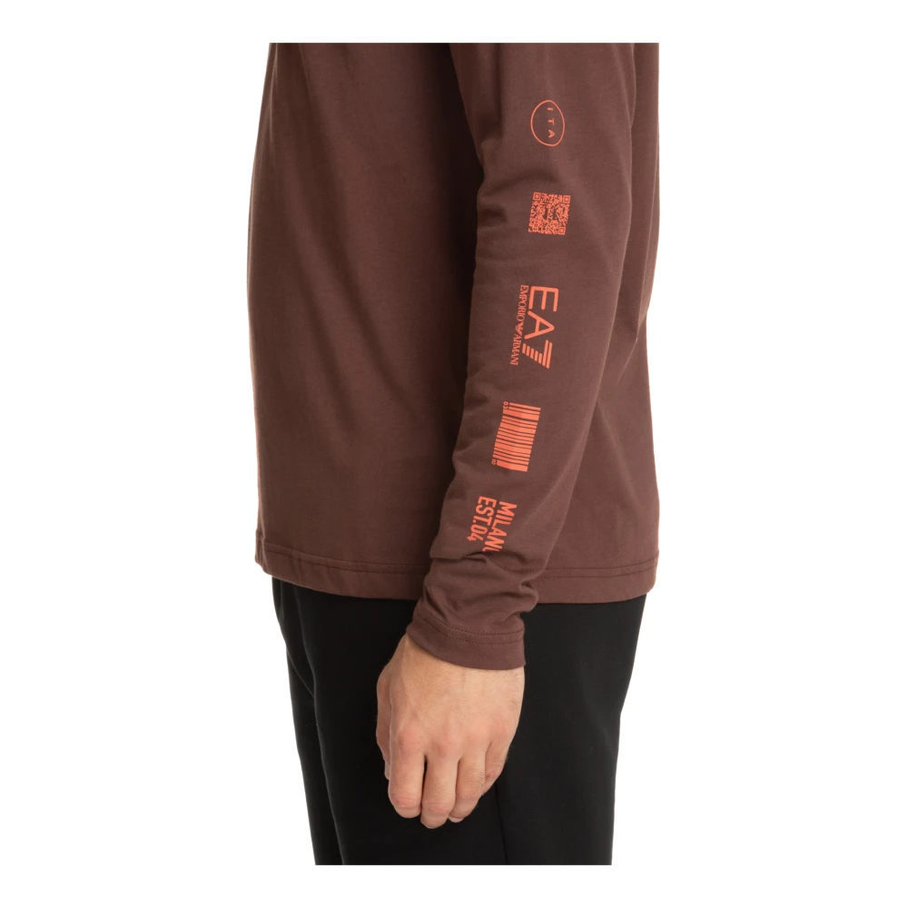 Emporio Armani EA7 Gestreept Logo Longsleeve T-shirt Brown Heren