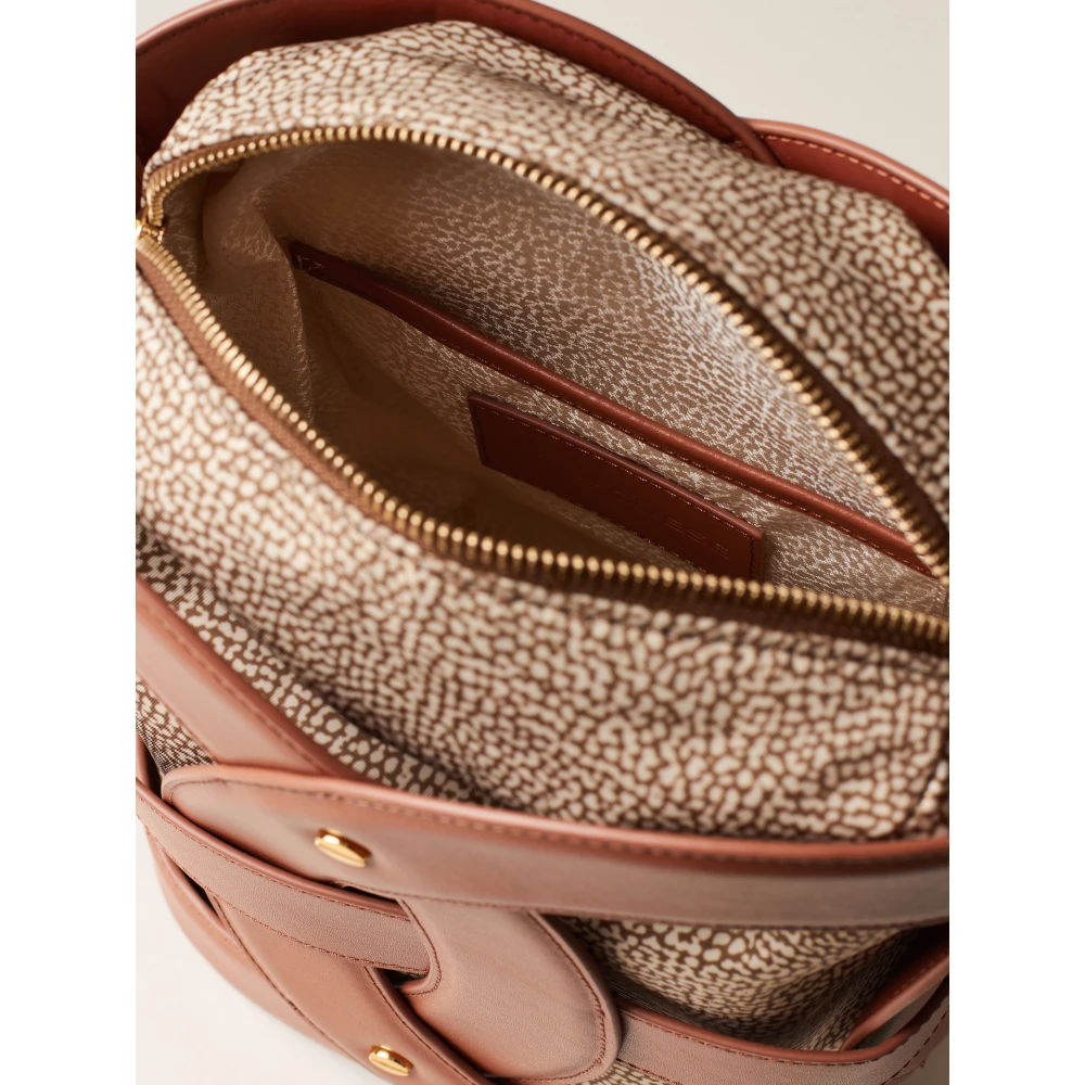Borbonese Middelgrote Leren Bucket Bag met Weefsel Brown Dames