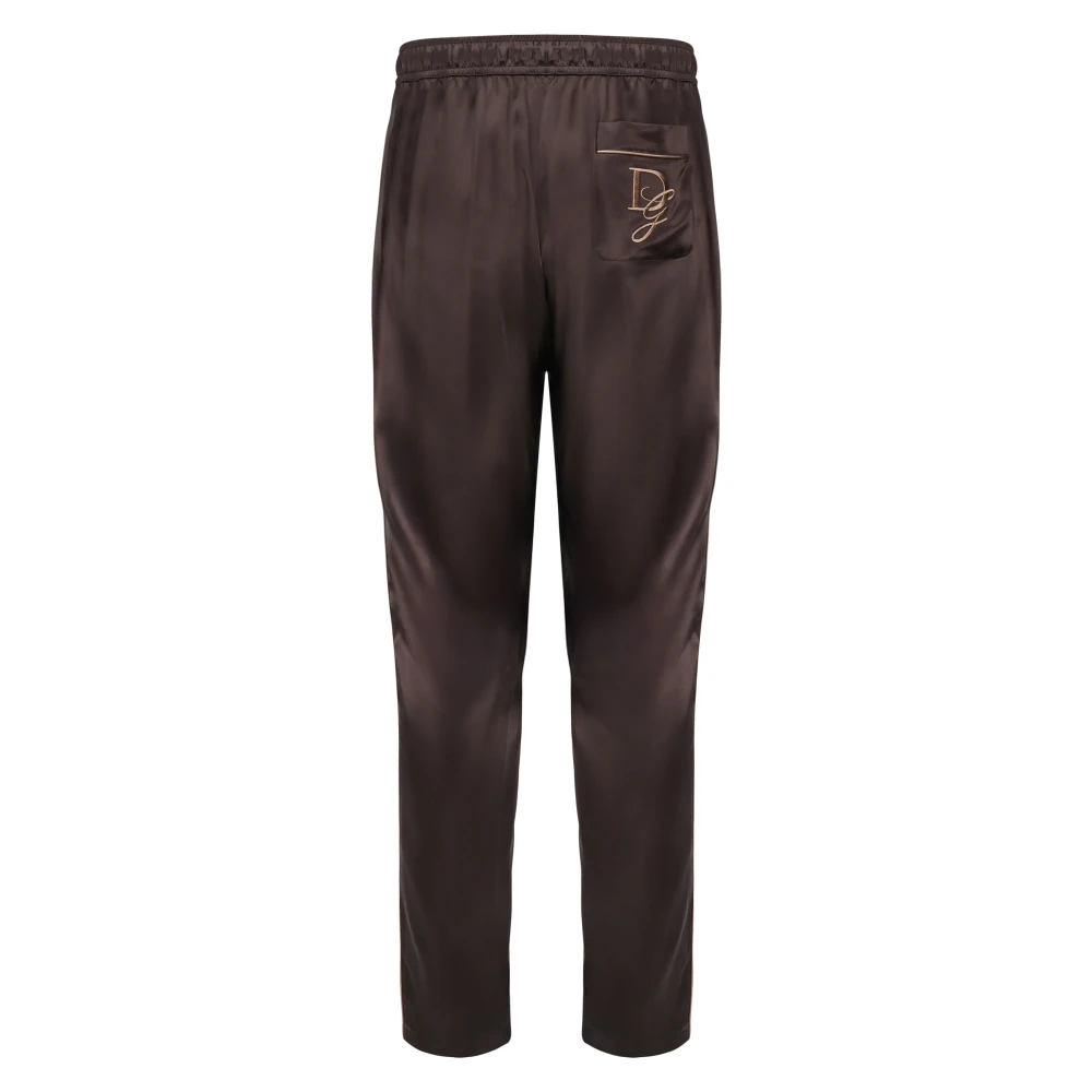 Dolce & Gabbana Zijden bruine broek met piping Brown Heren