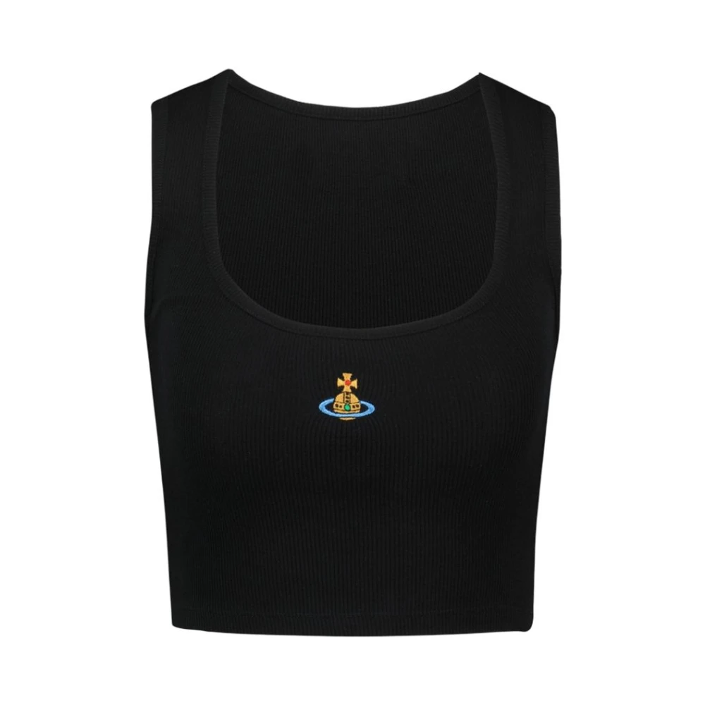Vivienne Westwood Women's Black Sleeveless Tops, L, Cropped Rib Vest