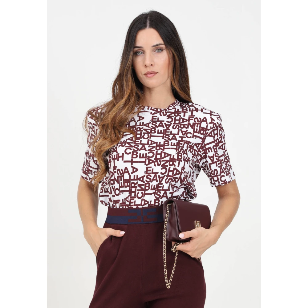 Elisabetta Franchi Witte T-shirt met korte mouwen en all-over lettering Multicolor Dames