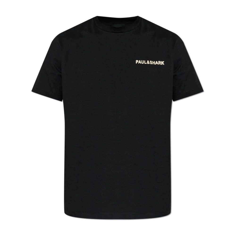 Paul & Shark Black T-Shirts, Male, M, Cotton T-Shirt With Embroidered Logo