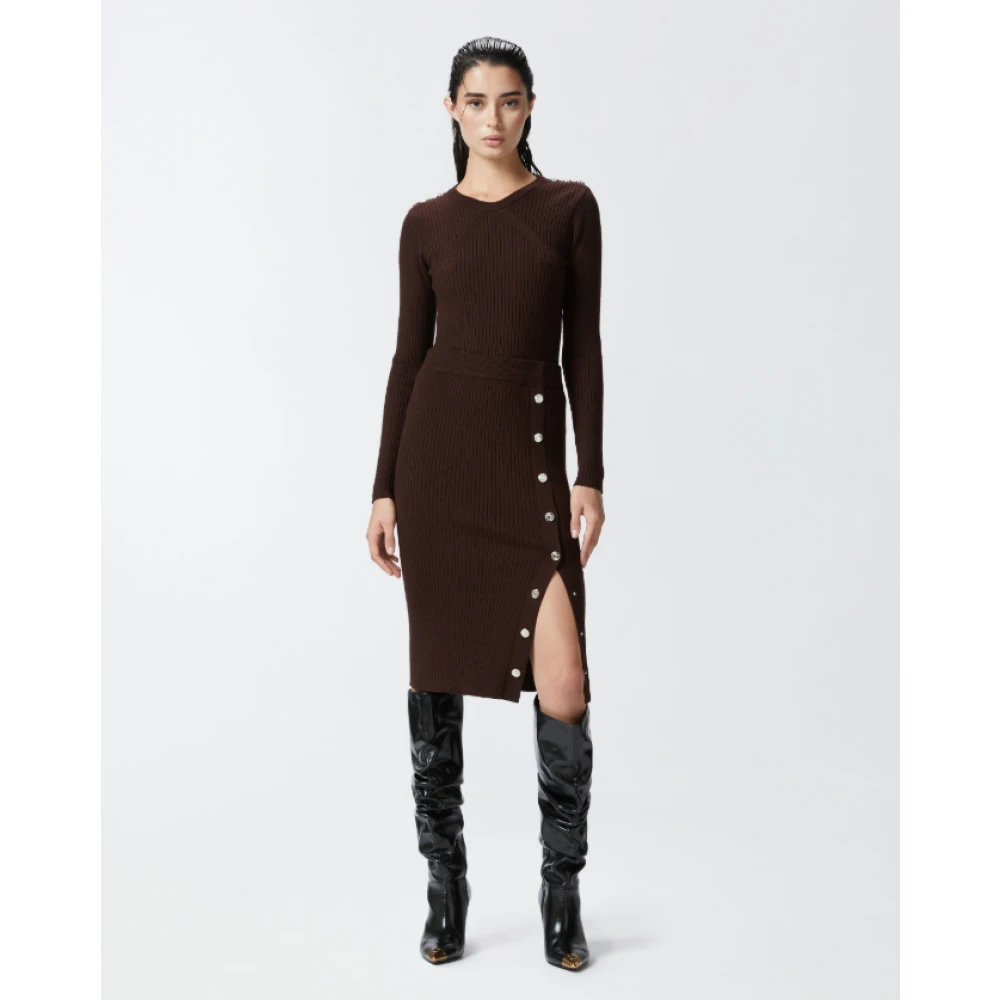 pinko Donkerbruine Geribbelde Gebreide Midirok Brown Dames