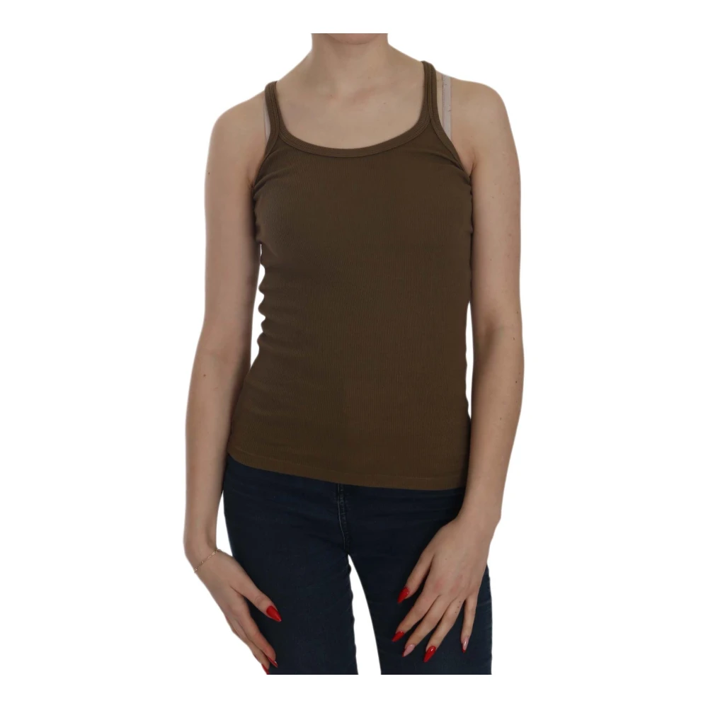Pink Memories Women's Brown/Pink Elegant Sleeveless Spaghetti Strap Blouse