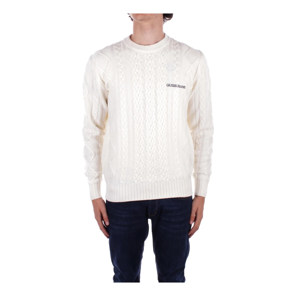 Guess Witte Logo Front Sweater White Heren