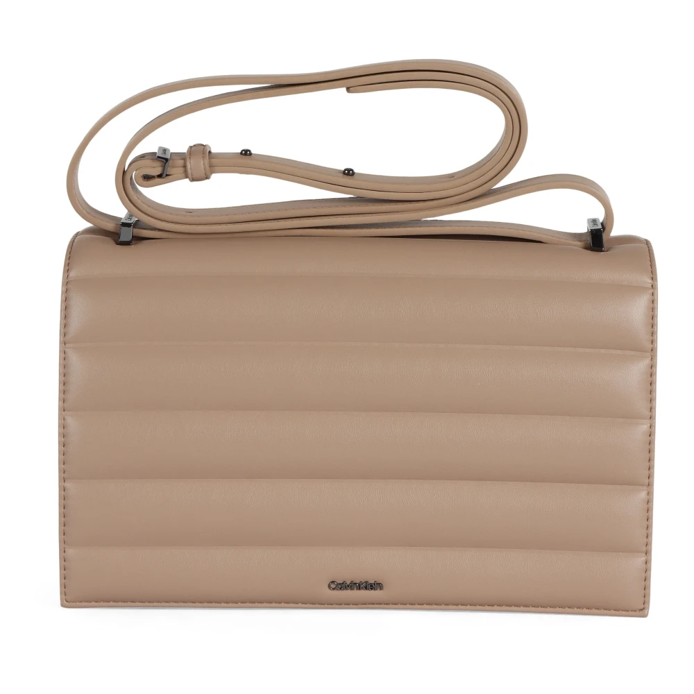 Calvin Klein Gewatteerde Schoudertas met Logoplaatje Beige Dames