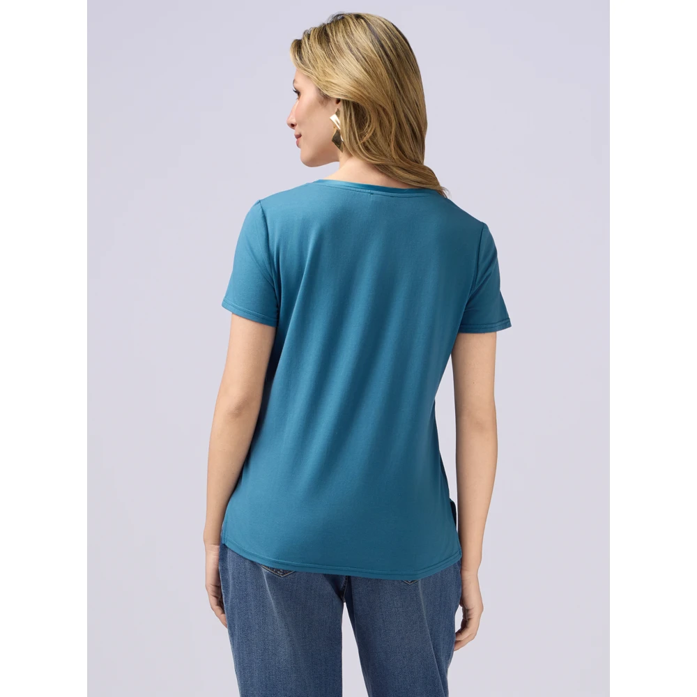 Oltre T-shirt gemaakt van twee verschillende materialen Blue Dames