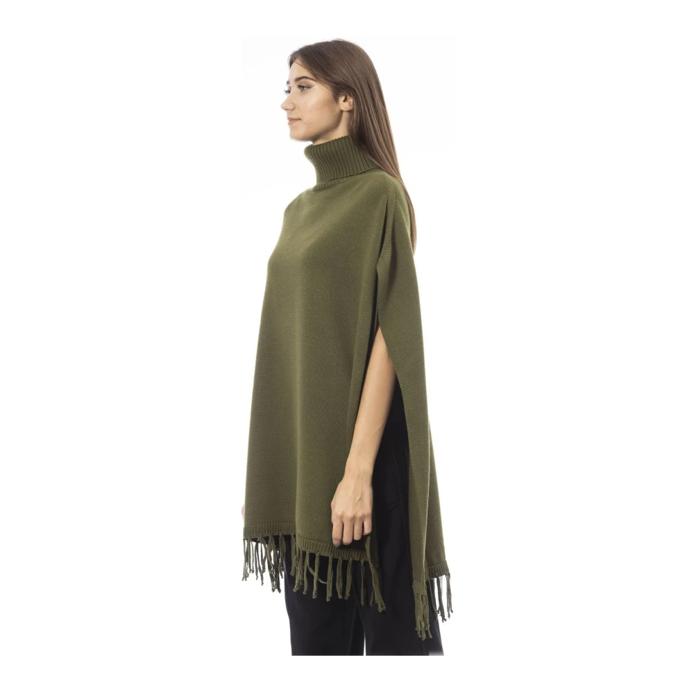 Alpha Studio Tijdloze Poncho Dolcevita Elegante Mode Green Dames