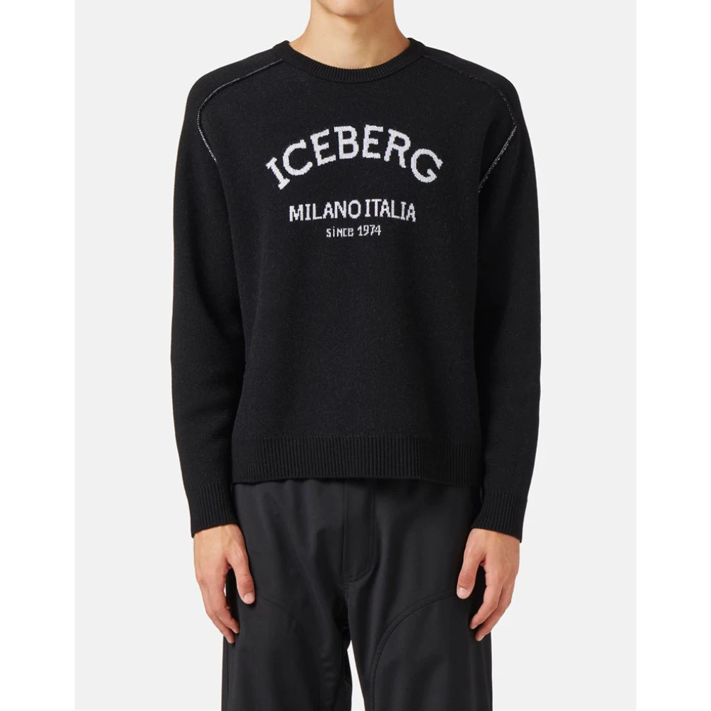 Iceberg Trui met ronde hals en logo Black Heren