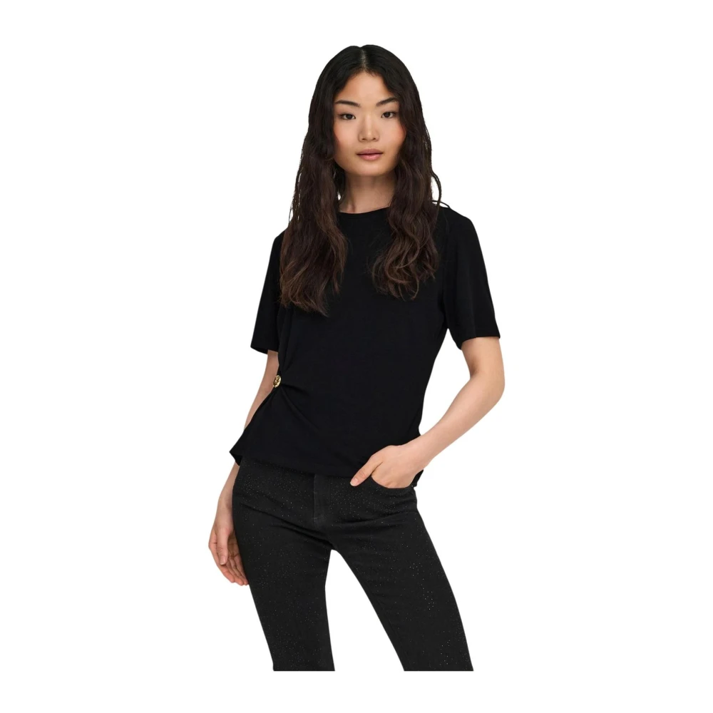 Only Women's Black T-Shirts, M, Round Neck Short Sleeve T-Shirt