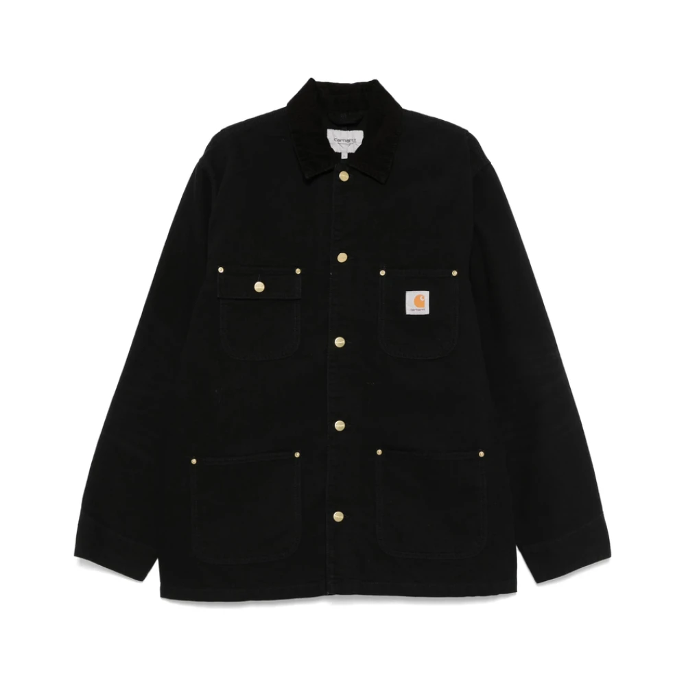 Carhartt WIP Zwarte Ribfluwelen Kraag Knoopjas Black Heren