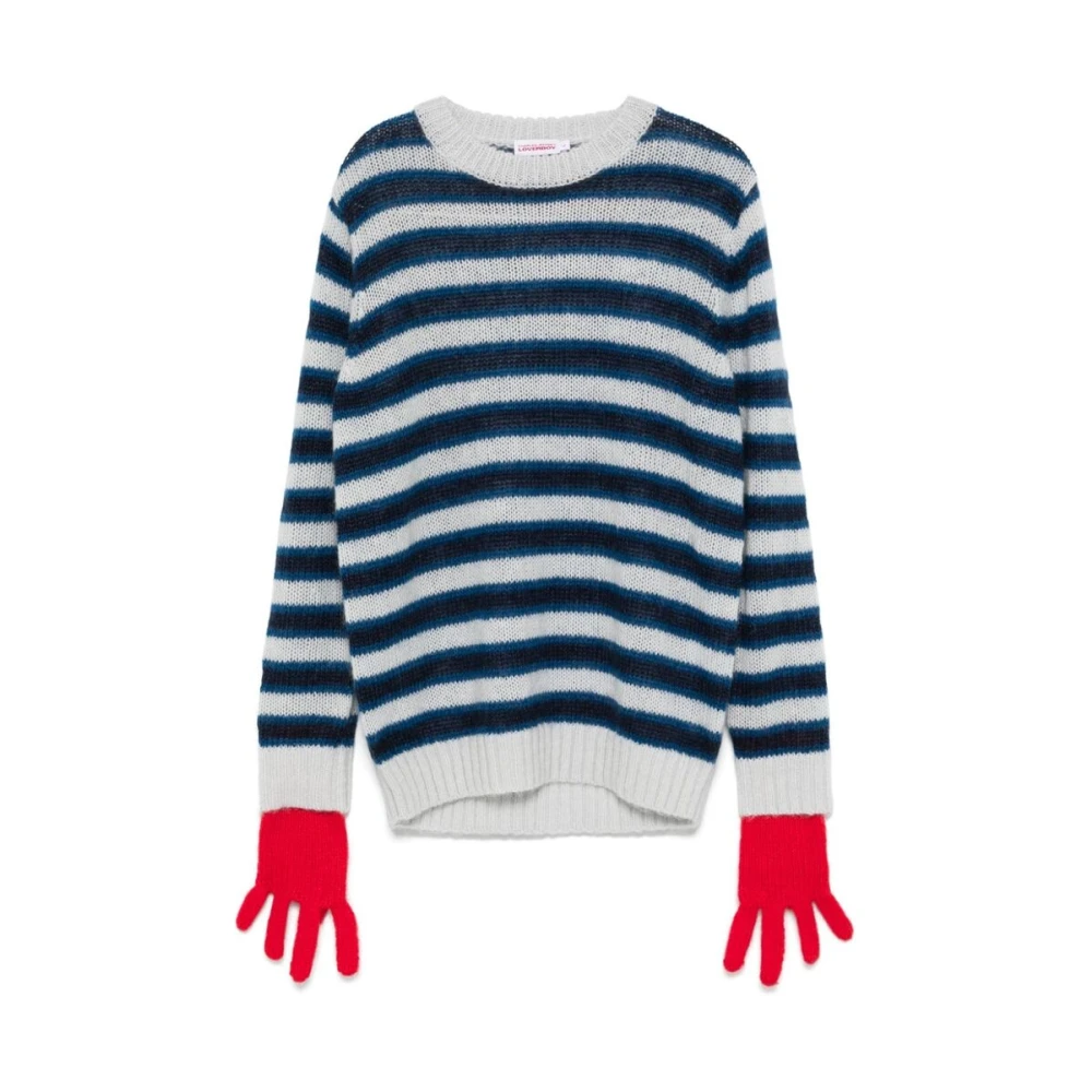 Loverboy by Charles Jeffrey Blauw Wit Gestreepte Gebreide Trui met Ronde Hals Blue Heren