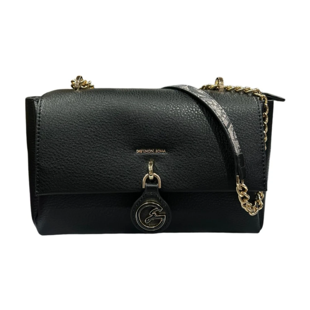 Gattinoni Zwarte Schoudertas met Gouden Logo Black Dames