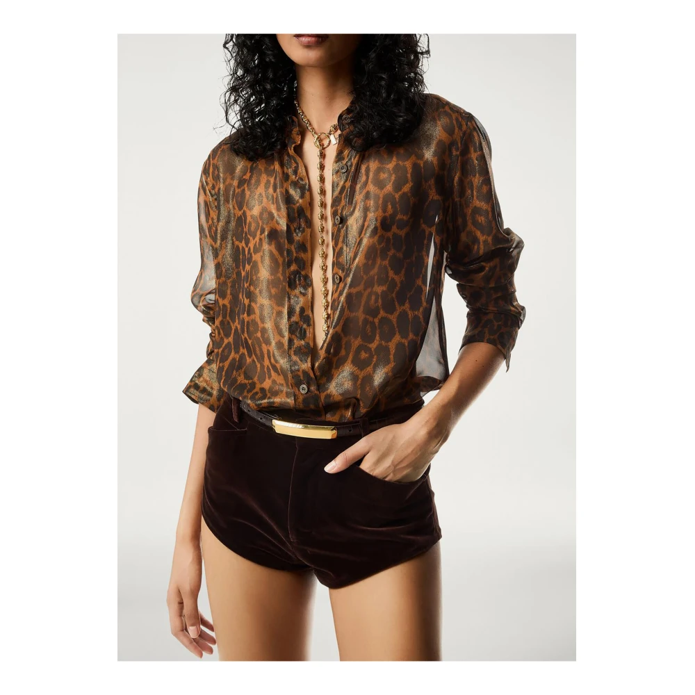 Tom Ford Gelamineerd Luipaard Overhemd Brown Dames