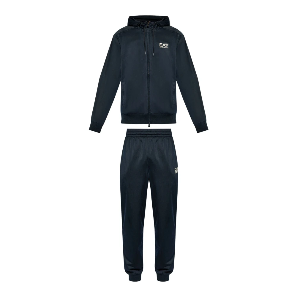 Emporio Armani EA7 Blauwe Technische Stof Logo Jumpsuit Blue Heren