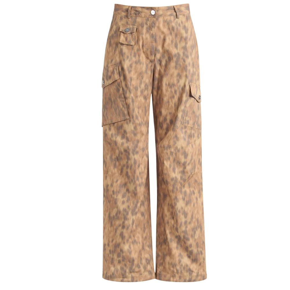 Ganni Women's Brown Cargo Trousers In Printed Cotton - Straight Trousers - M - Trousers