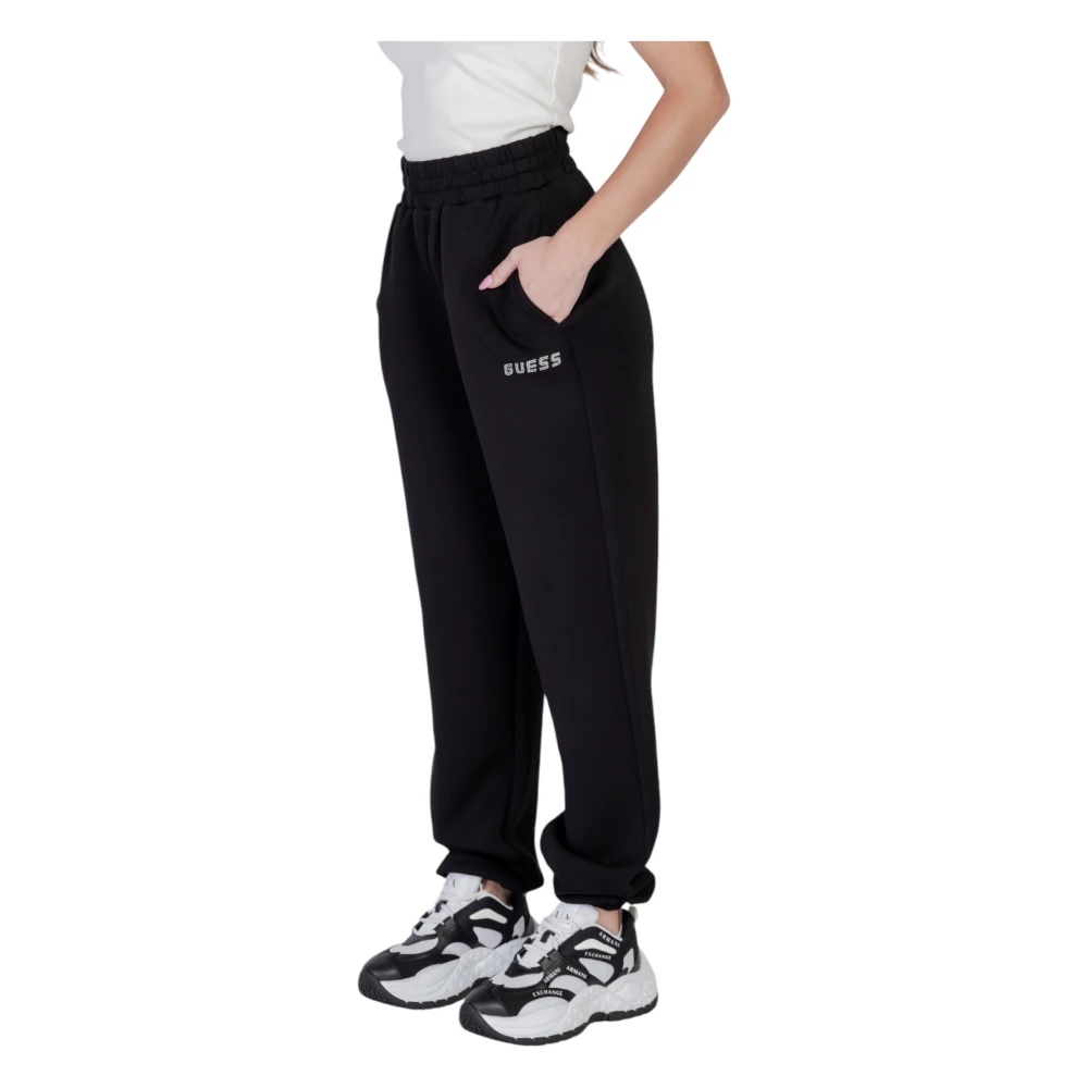 Guess Zwarte Bedrukte Vetersluiting Broek Vrouwen Herfst Winter Black Dames