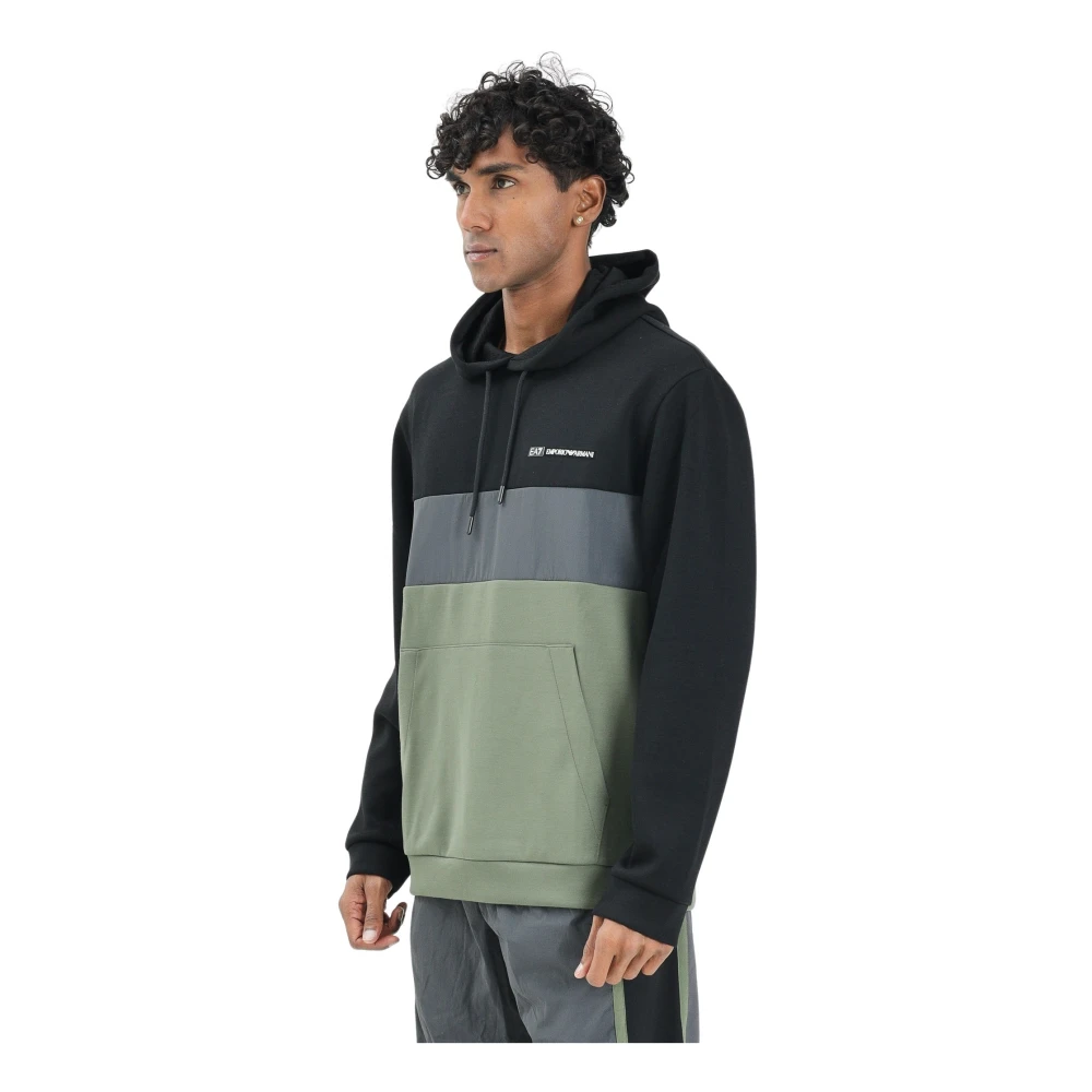 Emporio Armani Ea7 Herr Svart Sweatshirts & Hoodies M, Bomull, Hooded Sweatshirt
