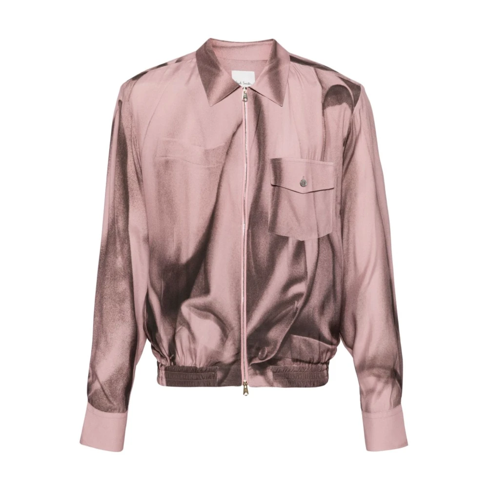 PS By Paul Smith Roze Abstract Patroon Rits Polo Pink Heren