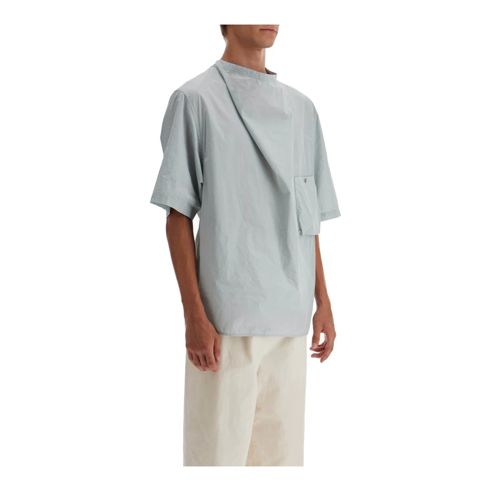 Lemaire Knooploze Gedrapeerde Hals Korte Mouw Shirt Gray Heren