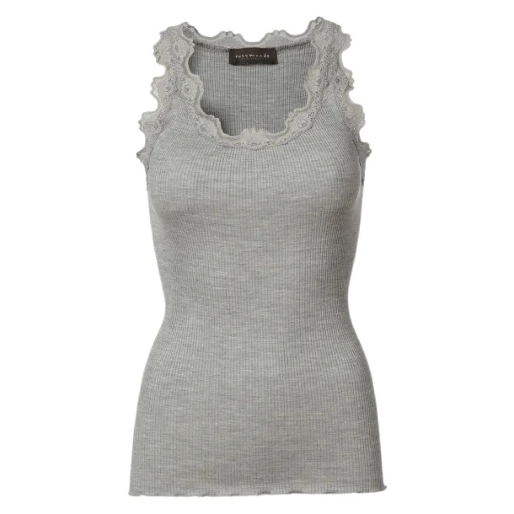 no color Rosemunde Silk Top Regular W/Vintage Lace Light Grey Melange Topper Tskjorter