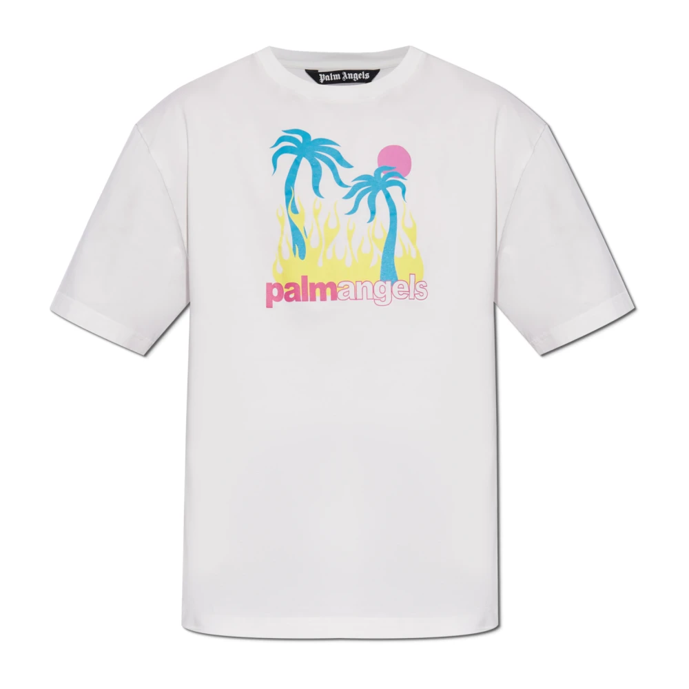 Palm Angels T-shirt met print White Heren