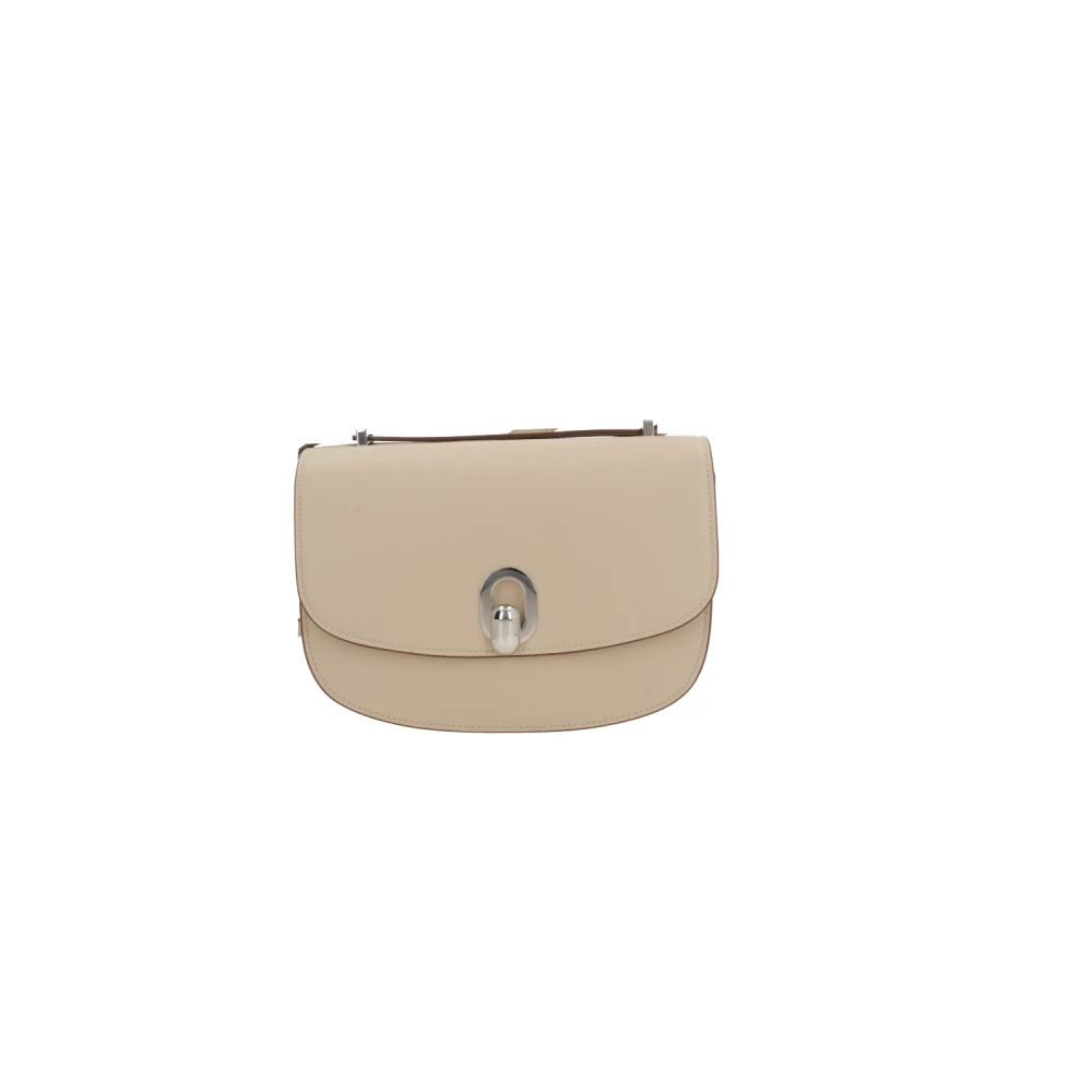 Savette Beige leren schoudertas met zilveren hardware Beige Dames
