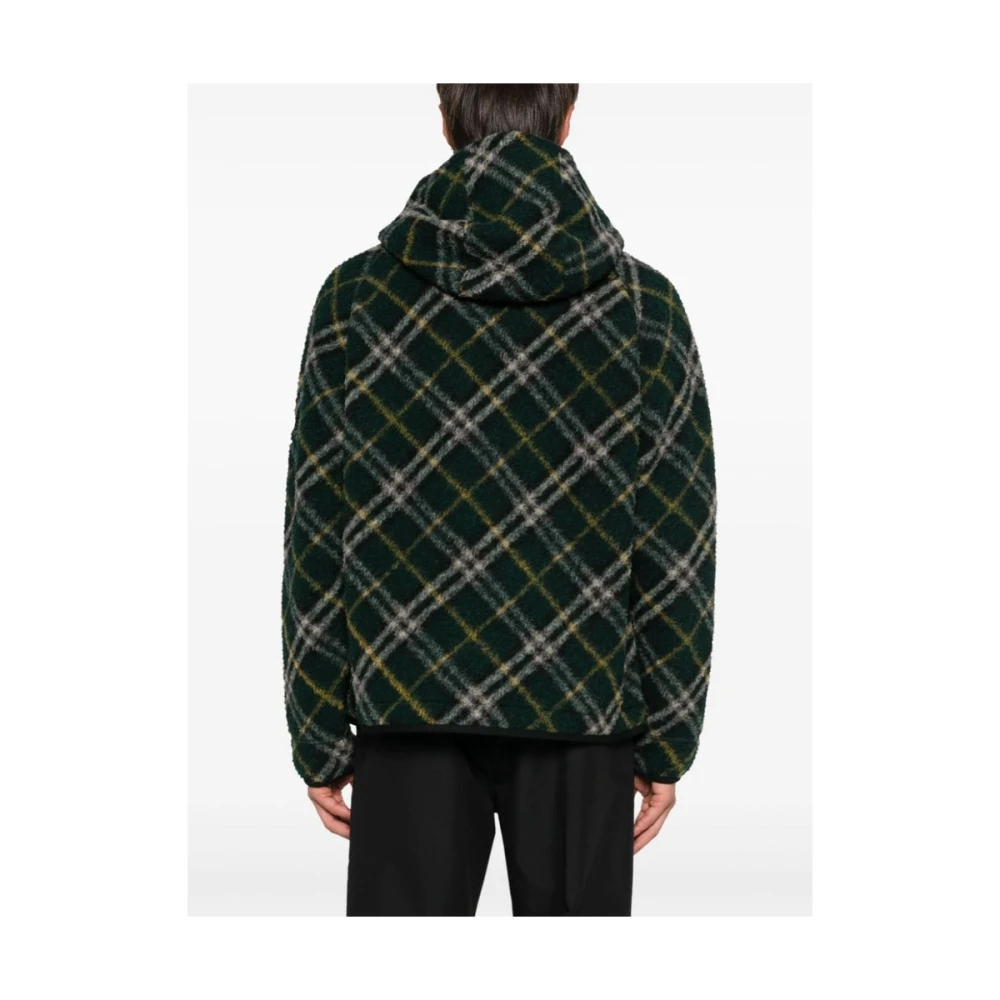 Burberry Groen Geruite Wollen Hoodie Jas Green Heren